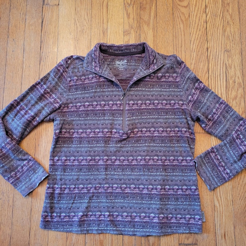 Woolrich S Geometric Southwestern Aztec 1/4 Zip Base Layer Pullover Top Western